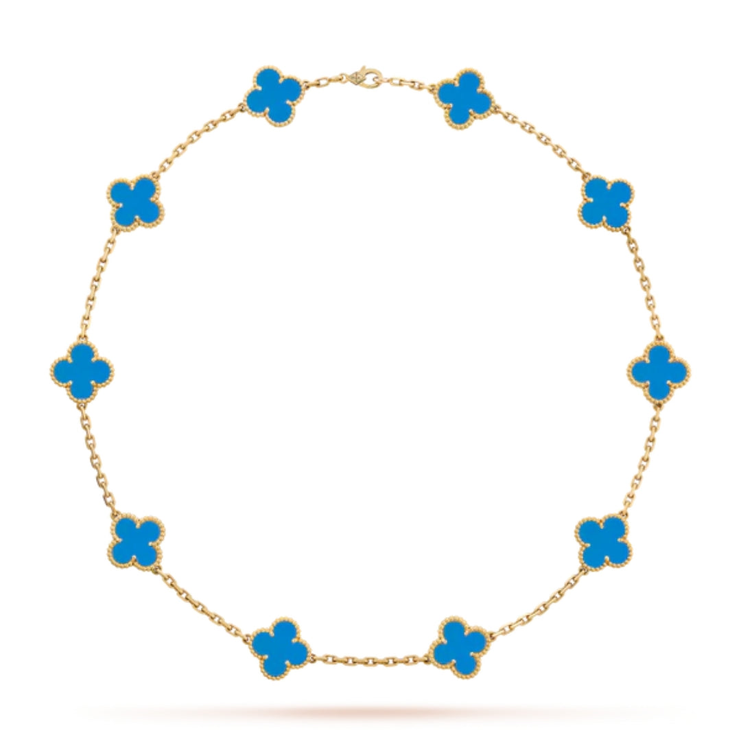 CLOVER | Ketting met 10 klavers Blauw