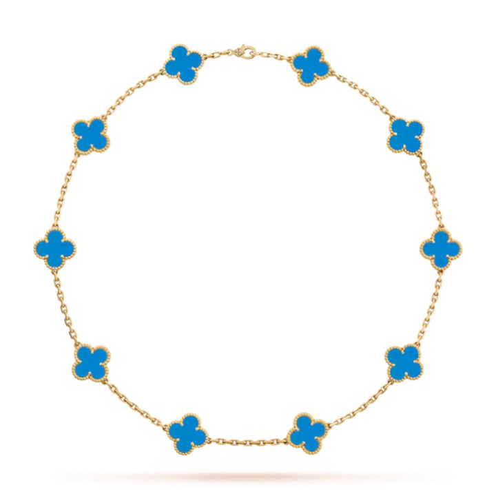 CLOVER | Ketting met 10 klavers Blauw