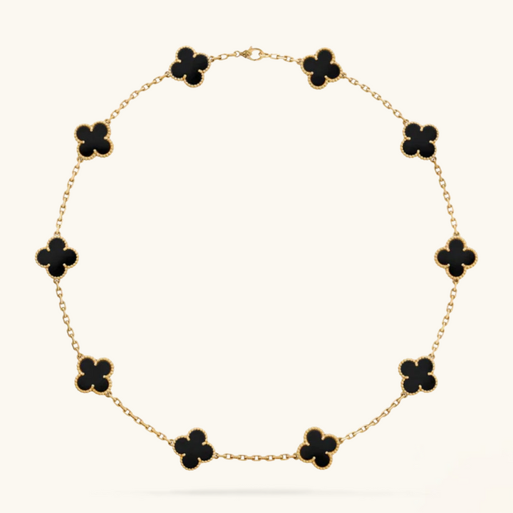 CLOVER | Ketting met 10 klavers Zwart