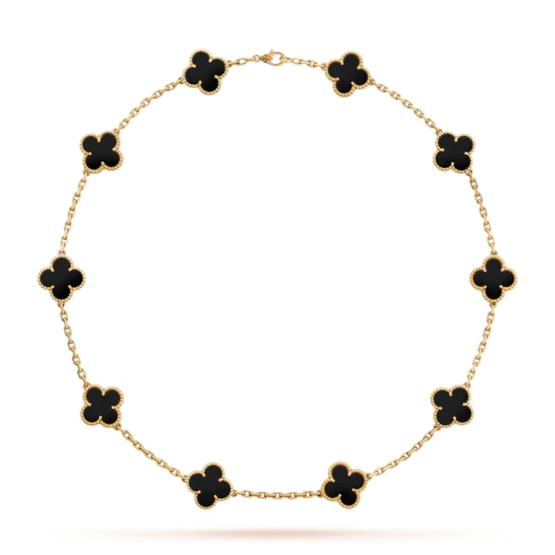CLOVER | Ketting met 10 klavers Zwart