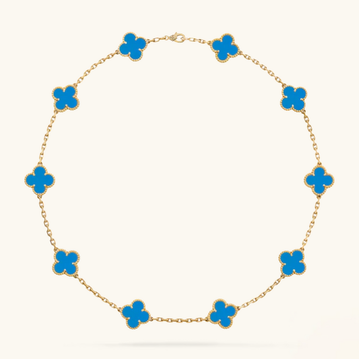 CLOVER | Ketting met 10 klavers Blauw
