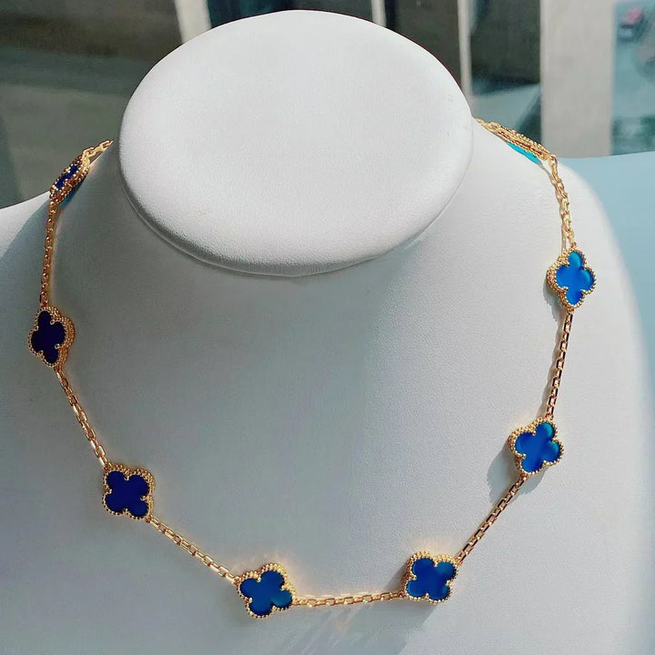 CLOVER | Ketting met 10 klavers Blauw