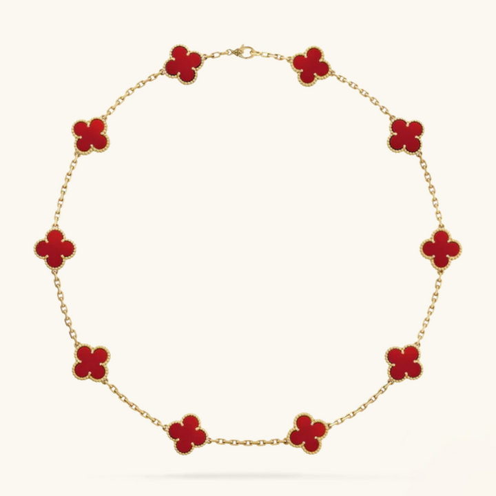 CLOVER | Ketting met 10 klavers Rood