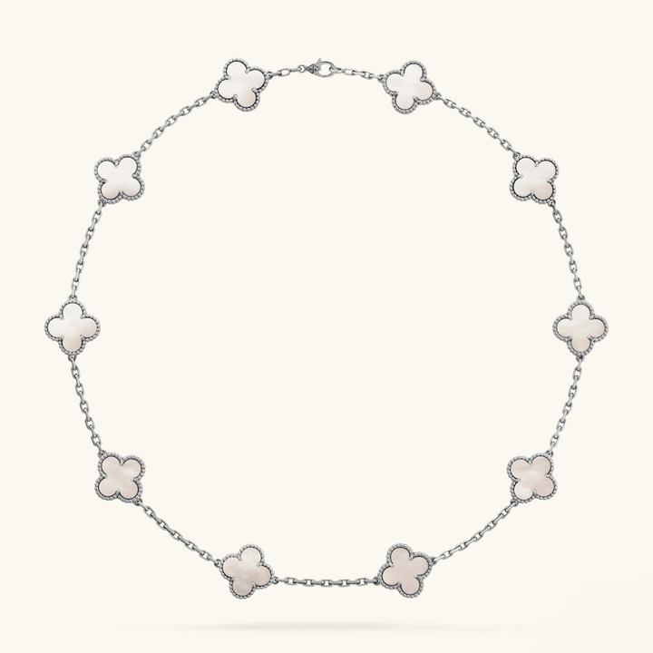 CLOVER | Ketting met 10 klavers Zilver