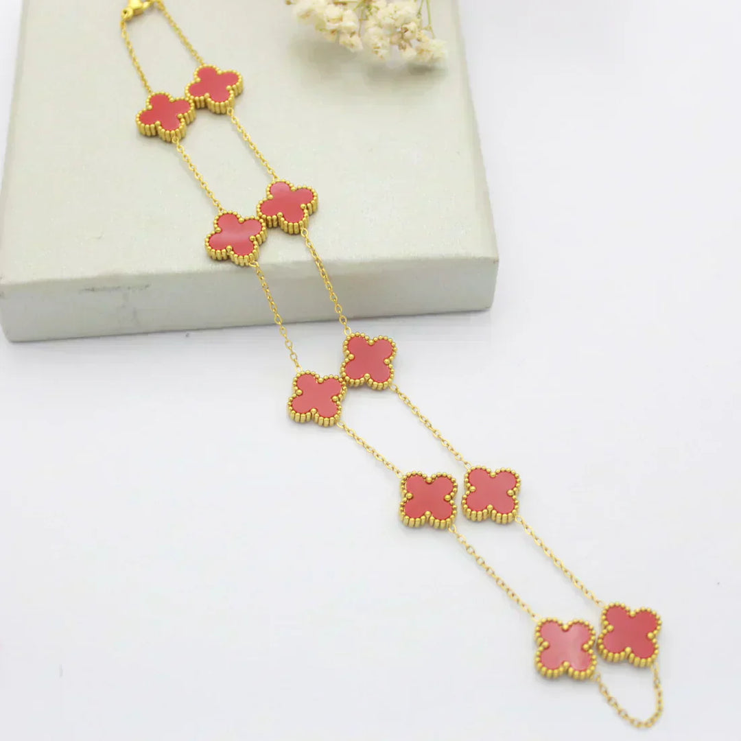 CLOVER | Ketting met 10 klavers Rood
